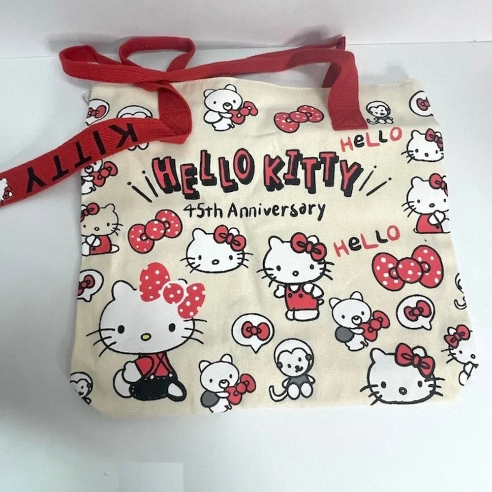 Hello Kitty Sanrio Large Capacity Tote Bag Red Handles‎ 45th Anniversary